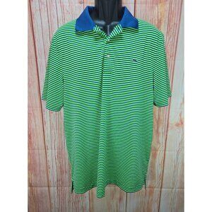 Vineyard Vines Mens Green & Blue Striped Polo Shirt Size Large Whale Logo